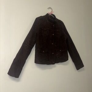 Abercrombie Women's Jacket Sz Lg Chore Barn Coat Denim Punk Y2K Brown Military